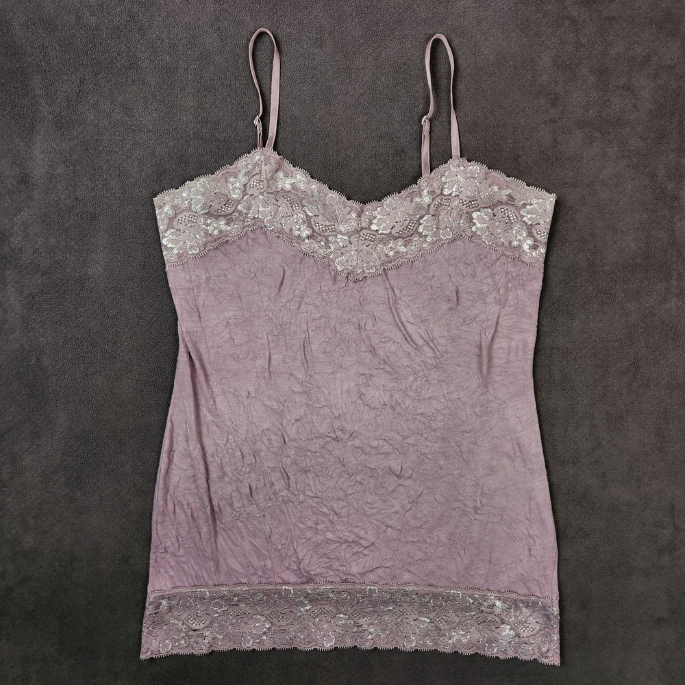 Vintage Vanity Tank Top Womens Medium Lavender Crinkle Y2K‎ Lace Trim Camisole